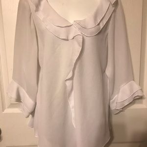 O&U over and under White long sleeve blouse s 14 W